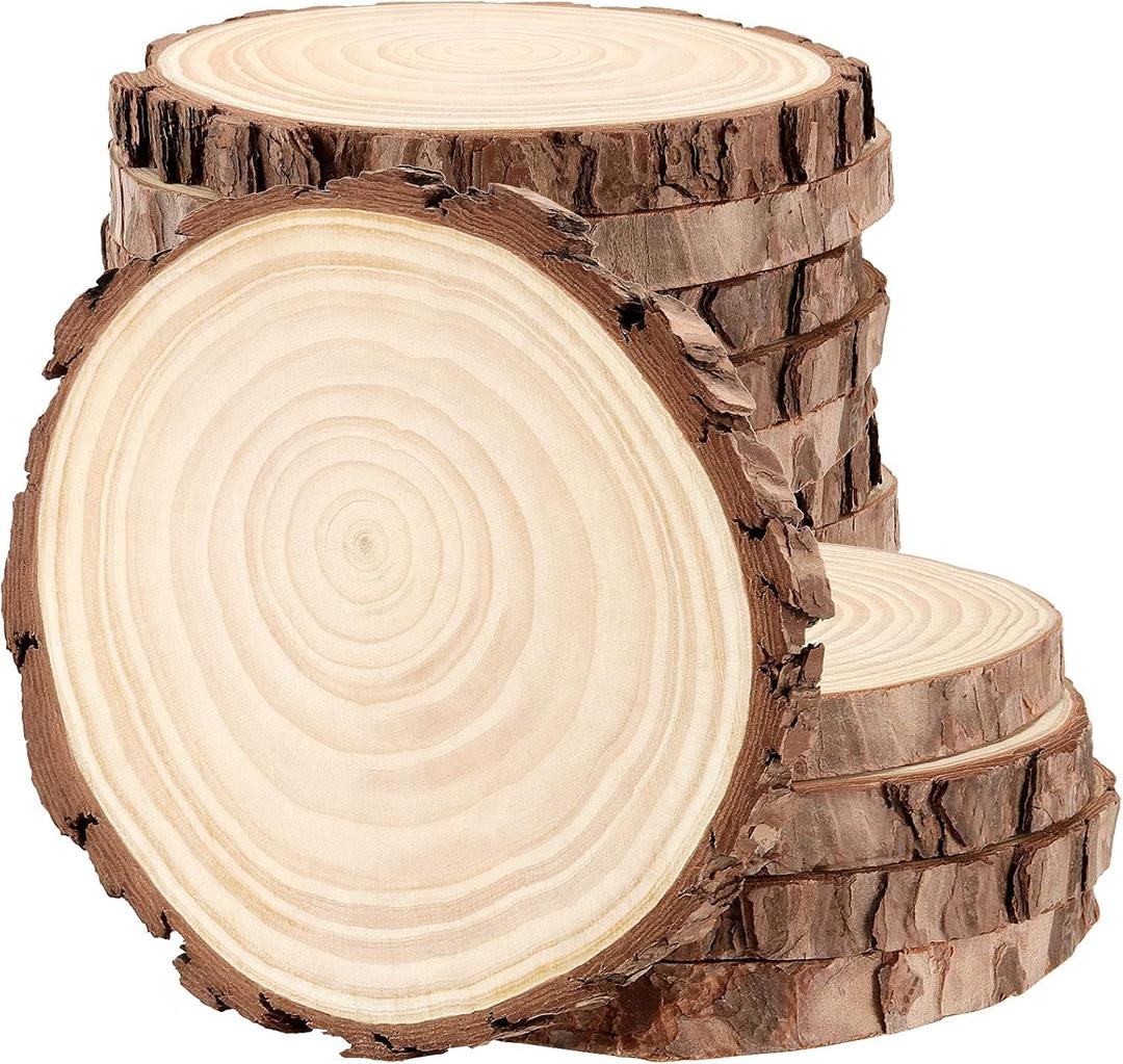 FUNSUEI 12 PCS 6-7 Inches Unfinished Natural Wood Slices, Natural Wood Coasters with Bark, Wooden Circles for DIY Arts and Christmas Ornaments,Wedding