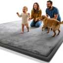 AEOCOO Extra Large 79x118 Baby Play Mats for Floor, 1.3" Thick Memory Foam Infant Tummy Time Mat, CloudSoft Velvet Anti-Slip Cushion, Nursery Rug for Baby Kids Crawling, Playroom, Living Room, Grey