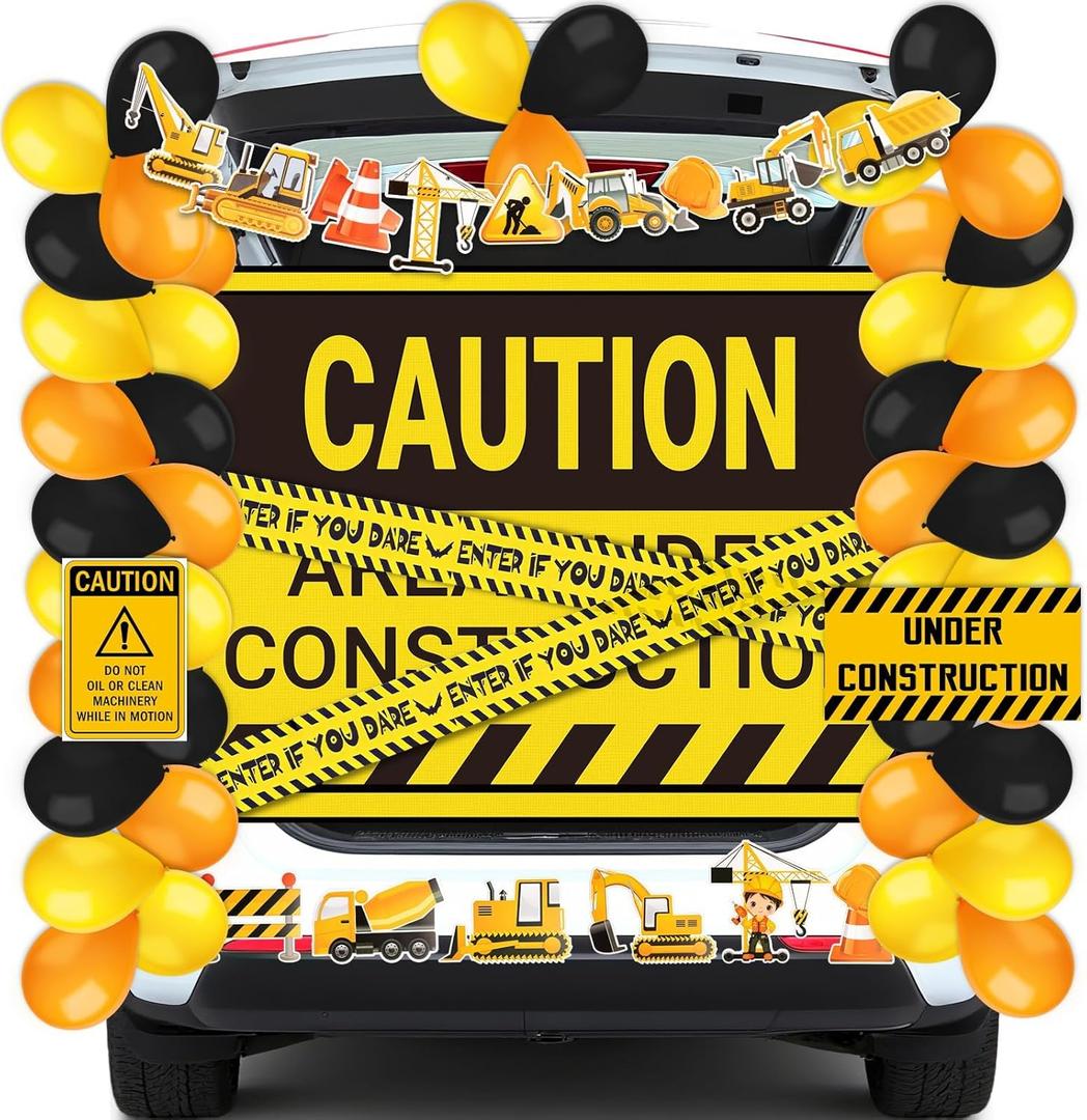 Halloween Trunk or Treat Car Decorations Kit Construction Caution Trunk or Treat Car Banner for Halloween Car Trunk Decoration Party Supplies