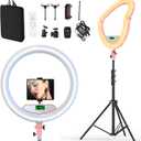 22" Large Ring Light with Stand,Foldable LED Big Ring Light Tripod for iPhone Phone Ipad, 75" Tall Tripod Touch Screen,Wireless Remote for Live Stream,YouTube,TikTok Video Shooting Pink