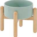 Havniva Ceramic 7.3inch Raised Dog Bowl Set, Elevated with Wooden Stand, Food and Water Bowl for Medium Breed Dogs, Weighted Dog Dishes, Pet Feeder(Light Green)