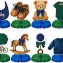 8 Pcs Tartan Plaid Style Bear Baby Shower Decorations Green Blue Bear Baby Shower Honeycomb Centerpieces 3D Table Decorations for Gender Reveal Birthday Party Supplies Table Centerpieces
