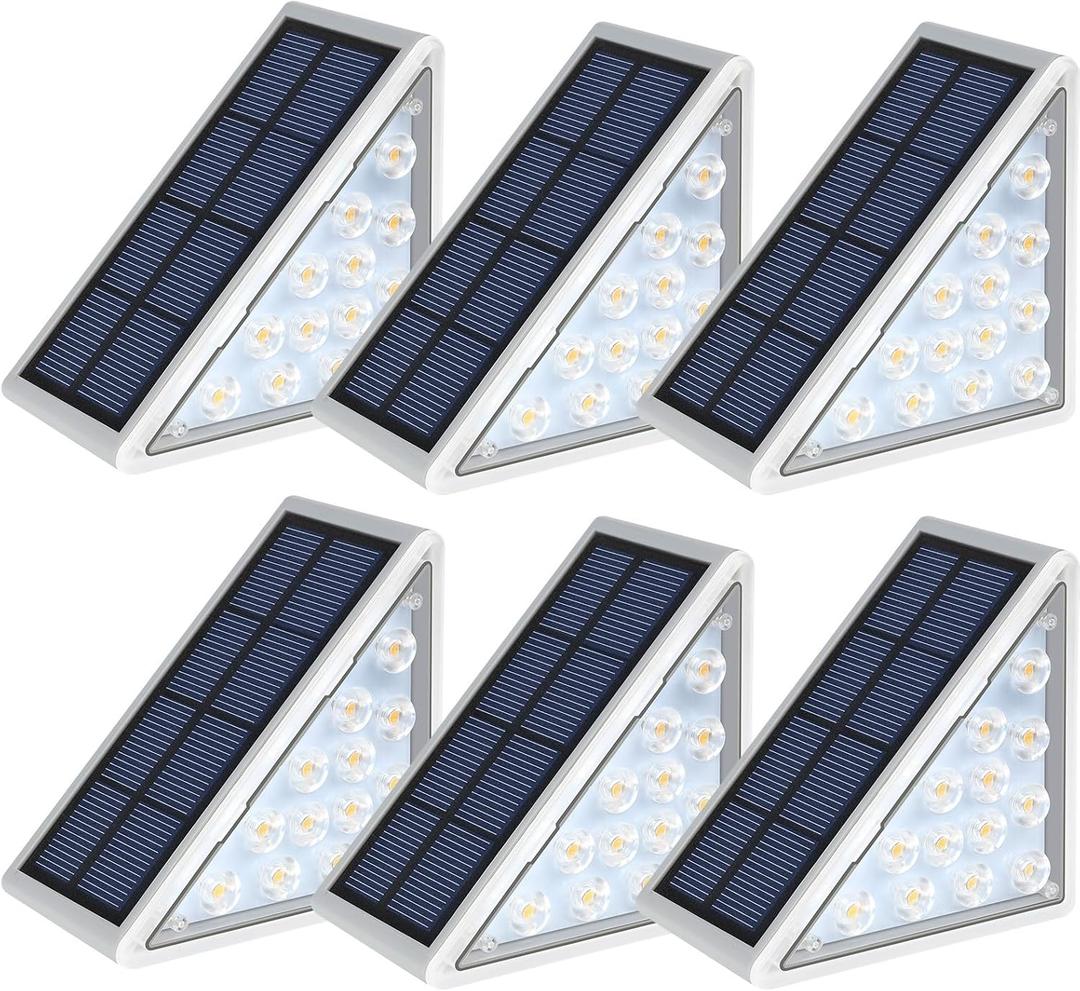 LED Solar Step Lights Waterproof Outdoor Stair Lights, Solar Deck Lights Outdoor Decor IP67 Solar Decoration Lights for Yard, Patio, Garden, Walkways, Front Door, Pathway, Driveway, Porch 6 Pack (Warm White)