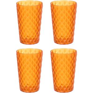 uxcell 4Pcs Plastic Drinking Cups, Transparent Unbreakable Reusable Water Tumblers Stackable Drinking Glasses for Coffee, Milk, Juice, Orange