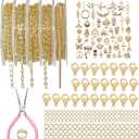 XKCWXY 14K Gold Chain for Jewelry Making,16.4 ft 5 Rolls Jewelry Chains Bulk for DIY Necklace Bracelet Making Accessories with Charm Pendants Jump Rings Lobster Clasps Pliers