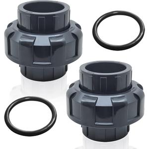 PVC Union Pipe Fittings, 2Pcs 1-1/2inch Slip Union Coupling Adapter, Schedule 80, EPDM O-ring, Socket x Socket, Grey