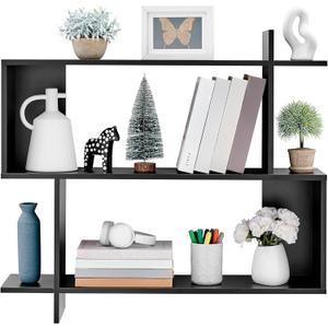 Danya B. Manasa Floating Geometric Kilter Two-Tier Wall Shelf - Black