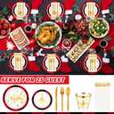 Layhit 175 Pcs Christmas Plastic Plates Set Disposable Christmas Plastic Dinnerware for 25 Guests Disposable Xmas Plates Napkins Cups Silverware for Holiday Party Supplies(Black Red)