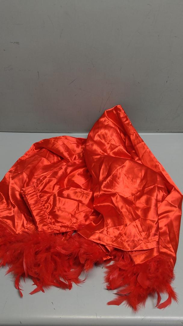 Women Satin Pajama Set Long Sleeve Button Down Feather Trim Blouse Wide Leg Pants Lounge Sleepwear Matching Sets, M, Red