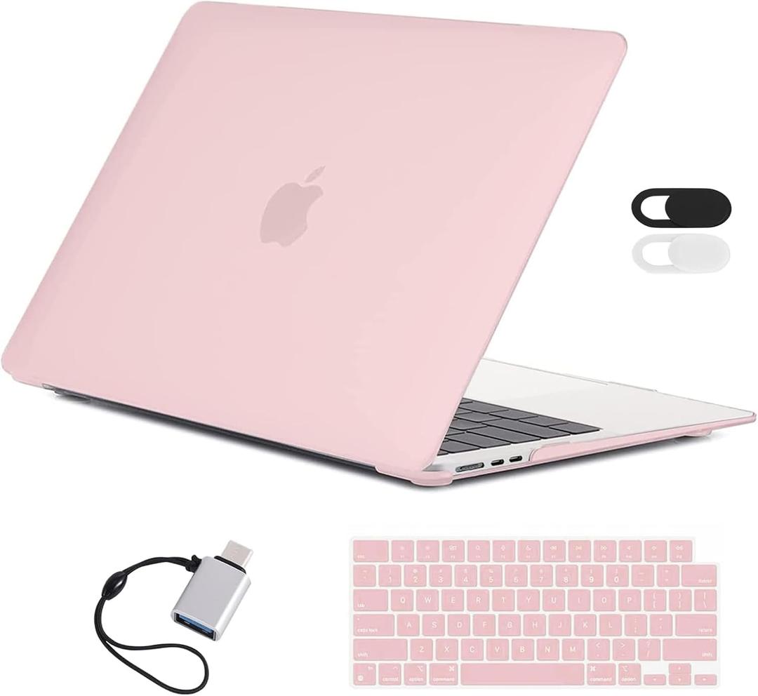 EooCoo Case Compatible with MacBook Air 15 inch M4 2025 2024 2023 M3 M2 Chip A3241 A3114 A2941, Air 15.3" Plastic Hard Case & Keyboard Skin & Camera Cover & Type C Adapter, Pink