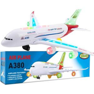 Toysery Airplane Toys for Kids, Bump and Go Action, Toddler Toy Plane with LED Flashing Lights and Sounds. Ideal for Boys & Girls 3-12 Years Old (Airbus A380)