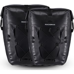 ROCKBROS Bike Pannier Waterproof 27L Large Capacity Bike Bag Rear Rack Waterproof for Grocery Touring Cycling Black*2