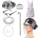 Old Lady Wig Accessories Old Women Grandma Granny Costume for Halloween Cosplay 100 Days of School (Set B)