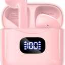 Wireless Earbuds Bluetooth 5.3 Headphones, 40Hrs Playback Stereo Ear Buds with LED Display Charging Case IPX7 Waterproof in-Ear Earphones with Mic for Phone Tablet Laptop Sports, Pink