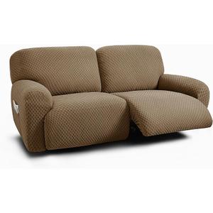 ULTICOR Extra Wide 75" - 100", Reclining 2 Seater Sofa, Extra Wide Reclining Love Seat Slipcover, 6-Piece Jacquared Fabric, Reclining Sofa Covers, Thick, Soft, Washable (Sand)(Style 1)