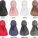 Durag for Men Silky Neck Drape Do rags Skull Wave Cap Breathable Headwraps Sun Protection Hat Biker Hip Hop Bonnet Headwear (Black+blue+deep Grey)