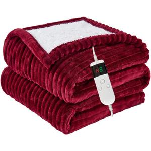 Heated Blanket Electric Throw, Soft Flannel Heating Blanket with 8 Hours Auto Off 10 Fast Heating Levels Machine Washable Sherpa Heated Blanket with Overheating Protection (Throw (50" x 60"), Red