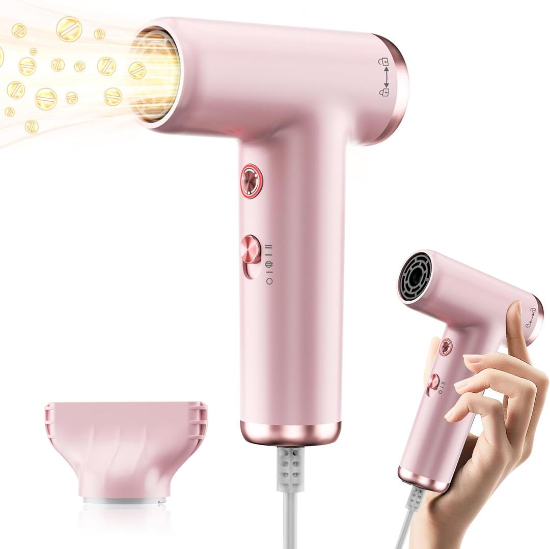 Mini Hair Dryer, 4-Temp High Speed Ionic Hair Dryer, 2-Speed Lightweight Portable Small Hair Drye, 110,000 RPM Hair Blow Dryer Travel Blow Dryer (Pink)