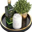 HGF Round Tray for Kitchen Countertop Decor, 10 Inch Lightweight Metal Iron Trays for Napkin Holder Condiment Spice Organizer, Decorative Tray for Coffee Table Dinner Table Decor, Black Brushed Gold