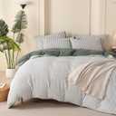 Green King Comforter Set Striped 100% Soft Washed Microfiber Jacquard 3 Pieces Striped Bedding Sets Green White Comforter for All Seasons and 2 Pillowcases Comfort Breathable