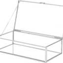Vintage Glass Jewelry Box Keepsake Box with Hinged Lid, Great for Storage Trinket/Jewelry/Card/Photo, Stainless Steel Decorative Box for Dresser-15612EBXG (Small)
