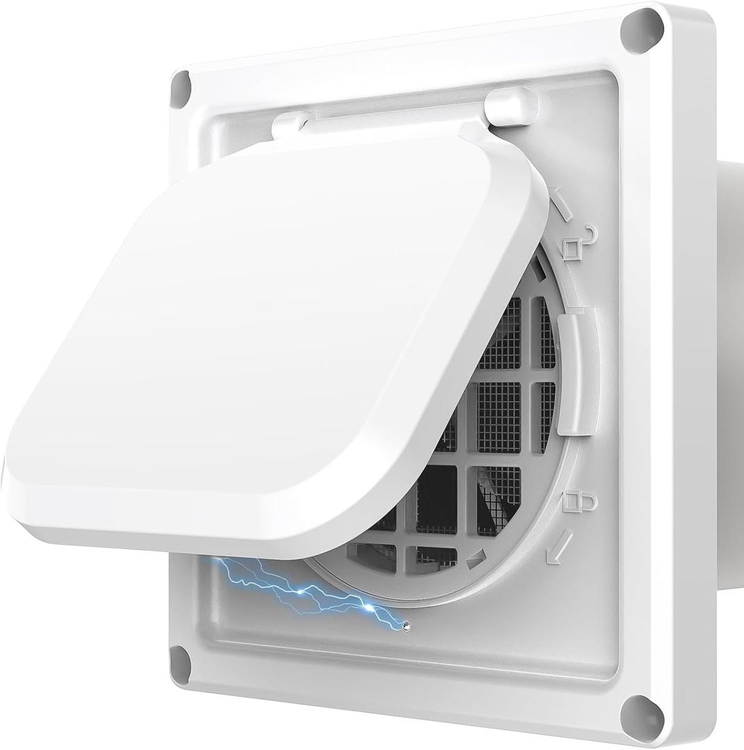 Dryer Vent Cover Outside 4 inch, Magnetic Door Design, Durable Airflow Vent with Lint Trap Screen, Thickened Material, 6 inch x 6 inch Size, White