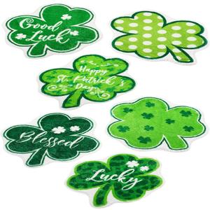 Haull 6 Pcs St. Patrick's Day Bathroom Rug Shamrock Bath Rug Lucky Green Clover Saint Patty's Day Bathroom Mat Shamrocks Doormat Irish Washable Nonslip Absorbent Shower Mat for Bedroom 15.8" x 15.8"