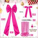 Gejoy Bow Christmas Tree Decoration Set, 30 Pcs Small Bows 1 Pcs 47" x 15.7" Large Tree Topper Satin Bows and Christmas Beads Garland Ornaments, Xmas Bead for Holiday Decor(Rose Red)