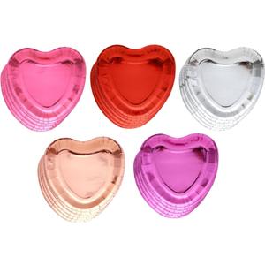 Winoo Design Bulk Valentines Plates - 50 PK - Shiny Heart Shaped Plates Paper for Valentines Day Decor Decorations Valentine Party Supplies