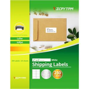 2 x VZCPYTPM 2x4 Shipping Labels Printable White, 250 Address Labels for Printer, Laser & Inkjet Compatible Customized Stickers, Blank Shipping Labels for Mailing, File Folders, Office & Home Organization