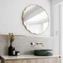 Gold Scalloped Circle Mirror 24" Wavy Edge Round Wall Mirror for Bathroom Modern Hanging Leaning Wood Frame Vanity Mirror Decorative for Bedroom Living Room Entryway