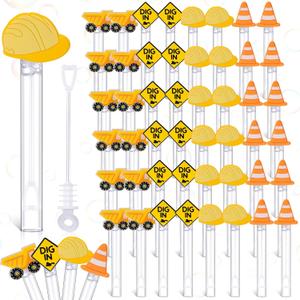 Silipull 48 Pcs 4.2'' Mini Bubble Wands Bubbles Party Favors Birthday Party Supplies Favor Decorations for Gift Back to School Goodie Bag, Contains Liquid(Construction)