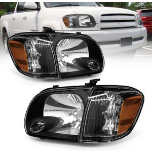Headlight Assembly Compatible with 2005-2006 Toyota Tundra / 2005-2007 Sequoia Headlamp Black Housing Driver and Passenger Side