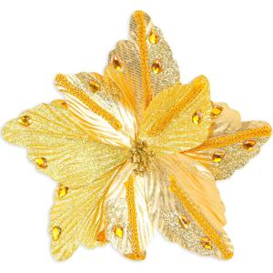 6 Pcs Vintage Gold Christmas Tree Decorations, 9" Large Christmas Flowers with Gem Glitter, Artificial Magnolia Poinsettia Flowers for Tree Wreath Garland Swag Vase Pot, Xmas Ornaments Decor Set (Glod)