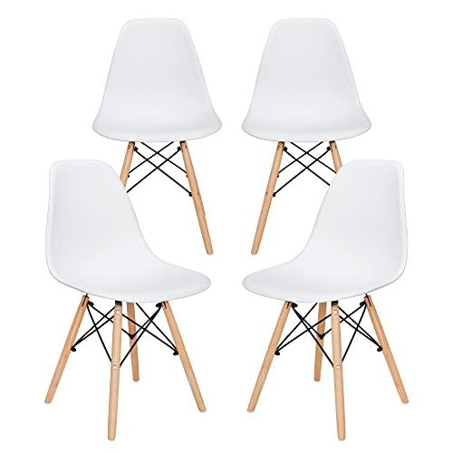 SUPER DEAL Modern Dining Chairs Set of 4 Plastic DSW Shell Lounge Chair Mid Century Side Chairs with Solid Wood Legs for Living Room, Kitchen, Dinning Room, Bedroom, Black