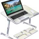 Amazon Basics Portable Foldable Adjustable Laptop Stand Tray Table Lap Desk for Bed and Couch, Fits up to 17-Inch Laptop, 12"x20", Cream