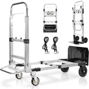 600-Pound Heavy-Duty 4-Wheel Folding Hand Truck/Cart with Adjustable Height & Length for Ultimate Versatility