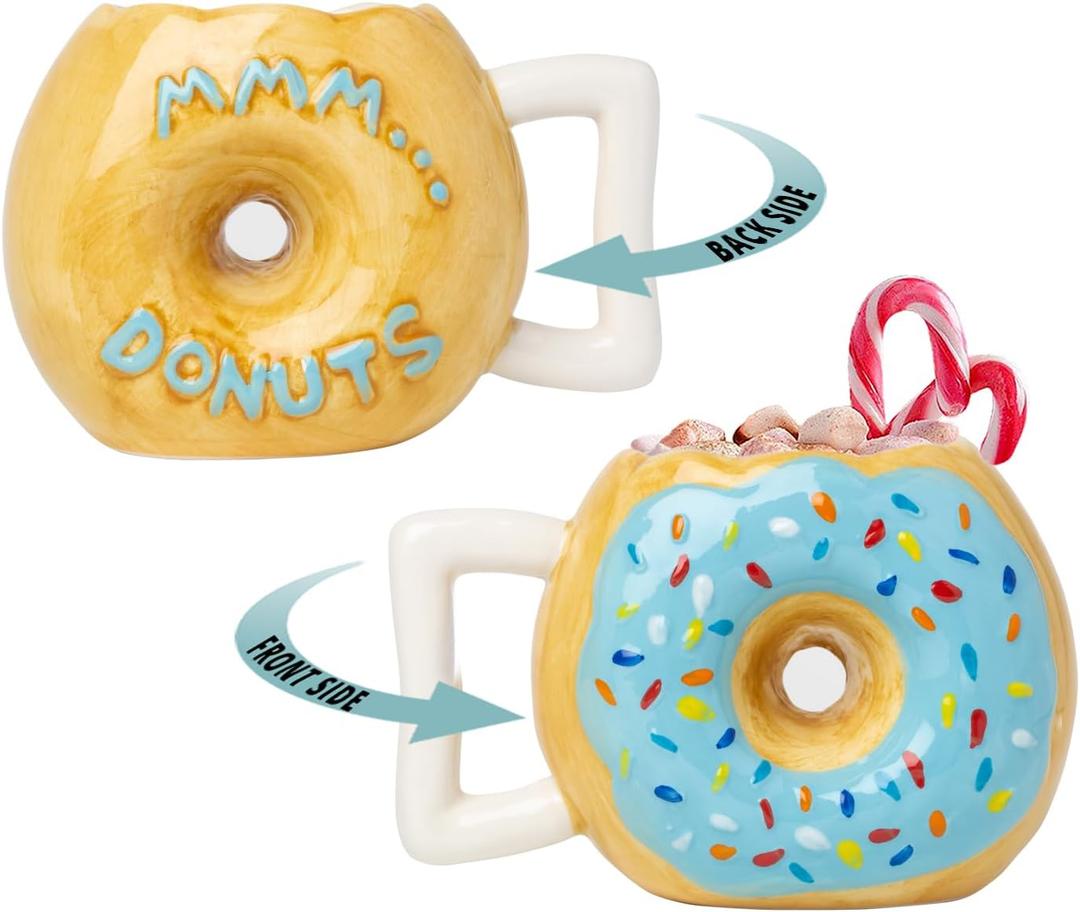 Comfify Ceramic Donut Mug  Chocolate Glaze with Sprinkles  Funny MMM... Donuts! Quote  14 oz Coffee Cup (Blue)
