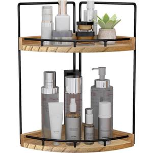 2-Tier Bathroom Counter Organizer, Wooden Corner Shelf for Vanity Countertop Skincare & Makeup, Storage and Organization for Kitchen