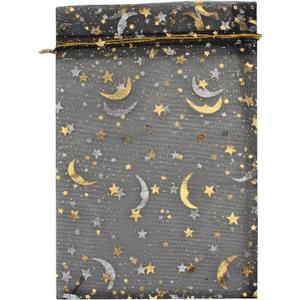 100 Moon Star Organza Jewelry Gift Pouch Candy Pouch Moon Drawstring Wedding Favor Bags AUG (5x7 inch, black)