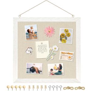 DOLLAR BOSS Bulletin Boards with Linen 1-Pack 12''X 12'' Double-Sided Cork Board for Walls Wood Framed Bulletin Boards, Small Pin Board for Home Kitchen Office Decorative Hanging 10 Pushpins