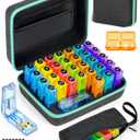 Monthly Pill Organizer 2 Times a Day, with Portable Hard Shell, Pill Cutter, 31-Day Box, Plastic Opening Pick, Monthly & Weekly Stickers, Convenient Medication Management (Black, 2 Times a Day)