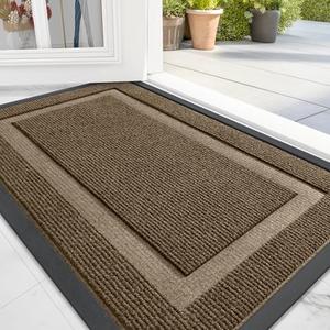 OLANLY Front Door Mat Indoor Outdoor Entrance, Waterproof All-Season, All-Weather Doormat, Sturdy Natural Rubber, Fade Resistant, Low Profile, Easy Clean Patio Porch Entryway Mat, 29.5x17, Brown