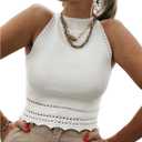 EVALESS Womens Tank Tops Summer Ribbed Knit Racerback High Neck Halter Crop Tops Blouses Sleeveless Slim Basic Cami Shirts (X-Large, White)