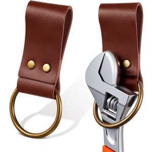 Sadnyy 2 Pcs Hammer Holder for Belt, Fits Belts up to 2" Wide, Spud Wrench Holder Leather Loop Hammer Spud Axe Holster Ironworker Tool Accessories for Woodworking Handicraft Electricians (Brown)