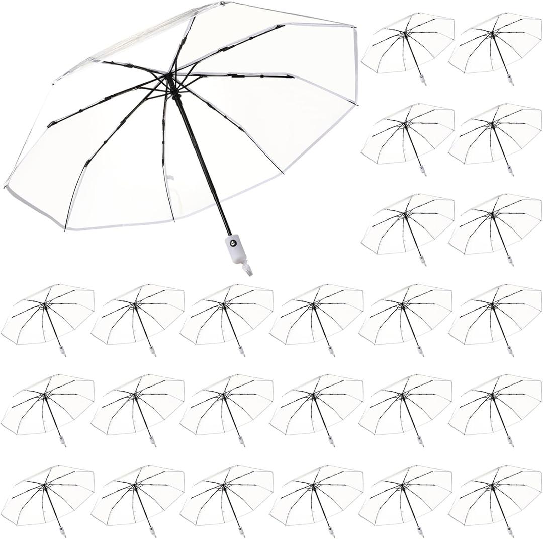20pcs Clear Umbrellas 42 Inch Foldable Lightweight Transparent Umbrella Automatic Open Transparent Travel Umbrella for Women and Men for Rain Outdoor Wedding