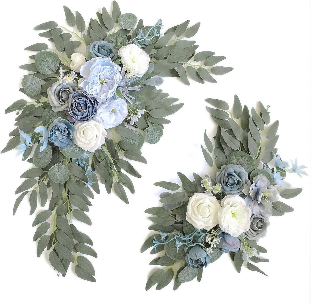 Piklado Faux Flower Swag Set of 2 for Wedding Welcome Signs Floral Swag Wedding Reception Ceremony Signs Decor (Blue)