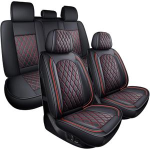MIROZO Seat Covers, Waterproof Seat Cover Vehicle Cushion Cover Breathable Universal Fit for Most Sedan, Truck and SUV for Tacoma Rogue CX5 Chevy (5PCS Full Set, Black Red)