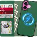 LUHOURI for iPhone 17 Case Wallet - Wireless Charging Compatible Detachable Flip Folio Leather Cover - RFID Blocking 4 Card Slots Holder - Protective Phone Case for Women/Men - Green