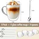 DINGPAl 4 Pack Double Wall Glass Coffee Mugs, 12 oz Walled Insulated Cappuccino Mug Heat Resistant Borosilicate Glass Coffee Cups with Handle and Spoon for Latte, Espresso, Americano, Hot/Cold Drink